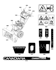 Decals Group Diagram and Parts List for 1696228-00-CM691150E  Briggs and Stratton Snow Blower
